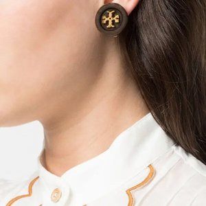 Tory Burch Roxanne Walnut Button Clip-on Earrings